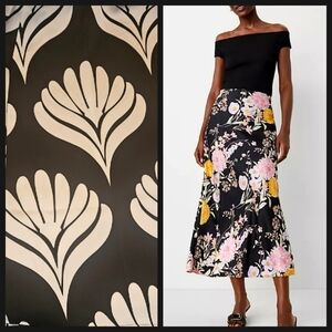 NEW! ANN TAYLOR FACTORY Black and Cream A-Line Midi Skirt XS.